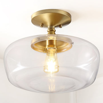 Marfa 14" Glass/Iron Farmhouse Modern LED Flush Mount - JONATHAN Y